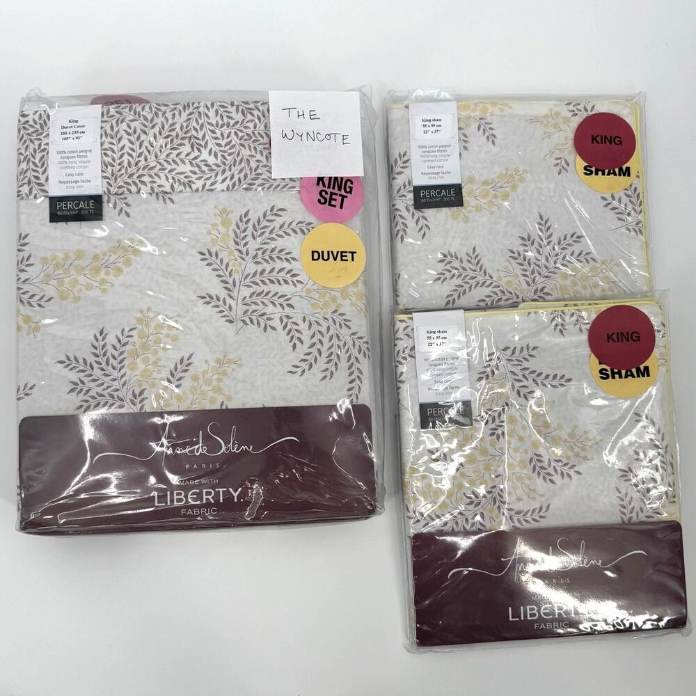 NWT Mimosa By Anne De Solene Floral KING Duvet & Sham Set Percale Cotton